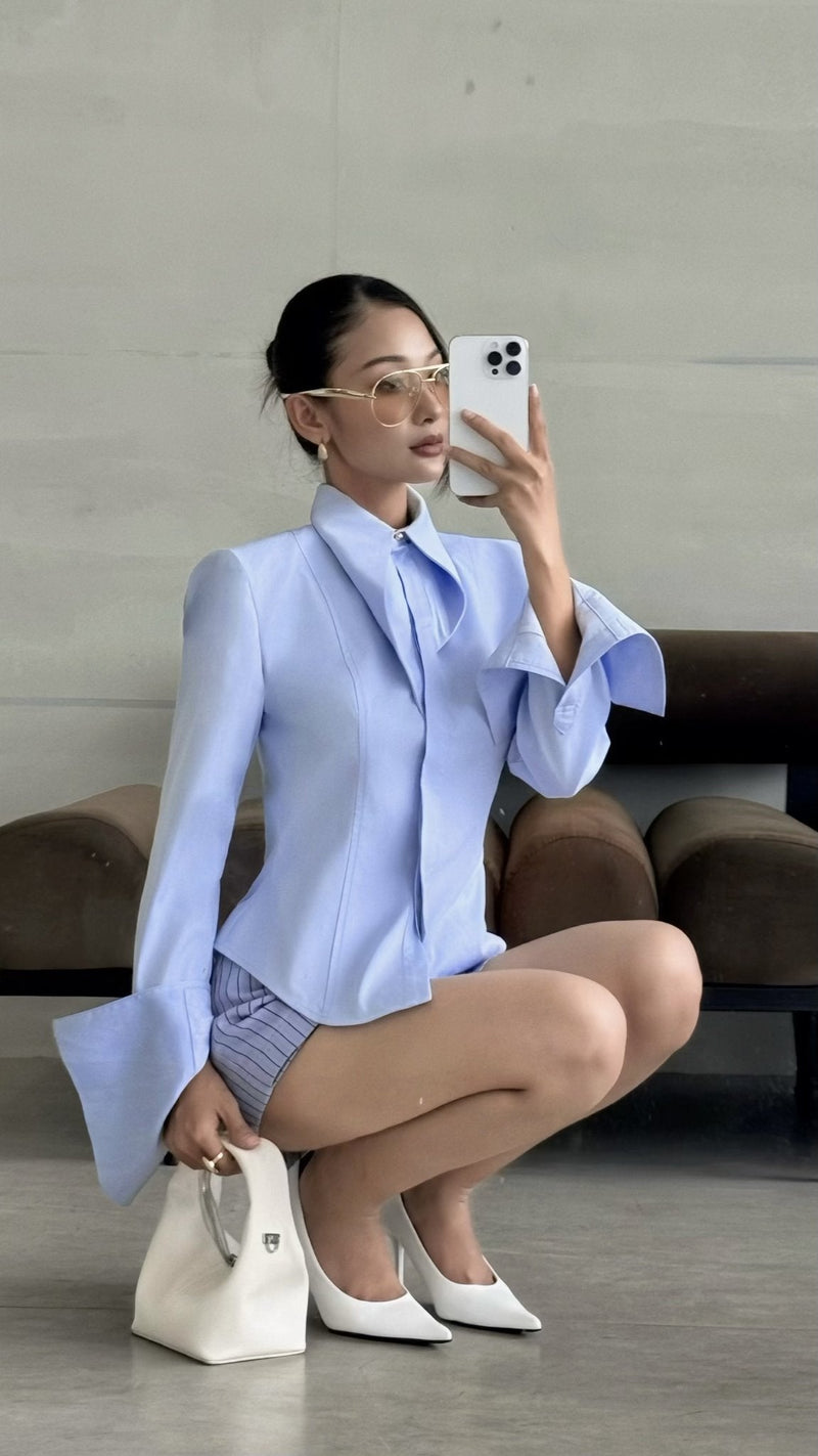 STRIPE CUPPED COLLAR SHIRT