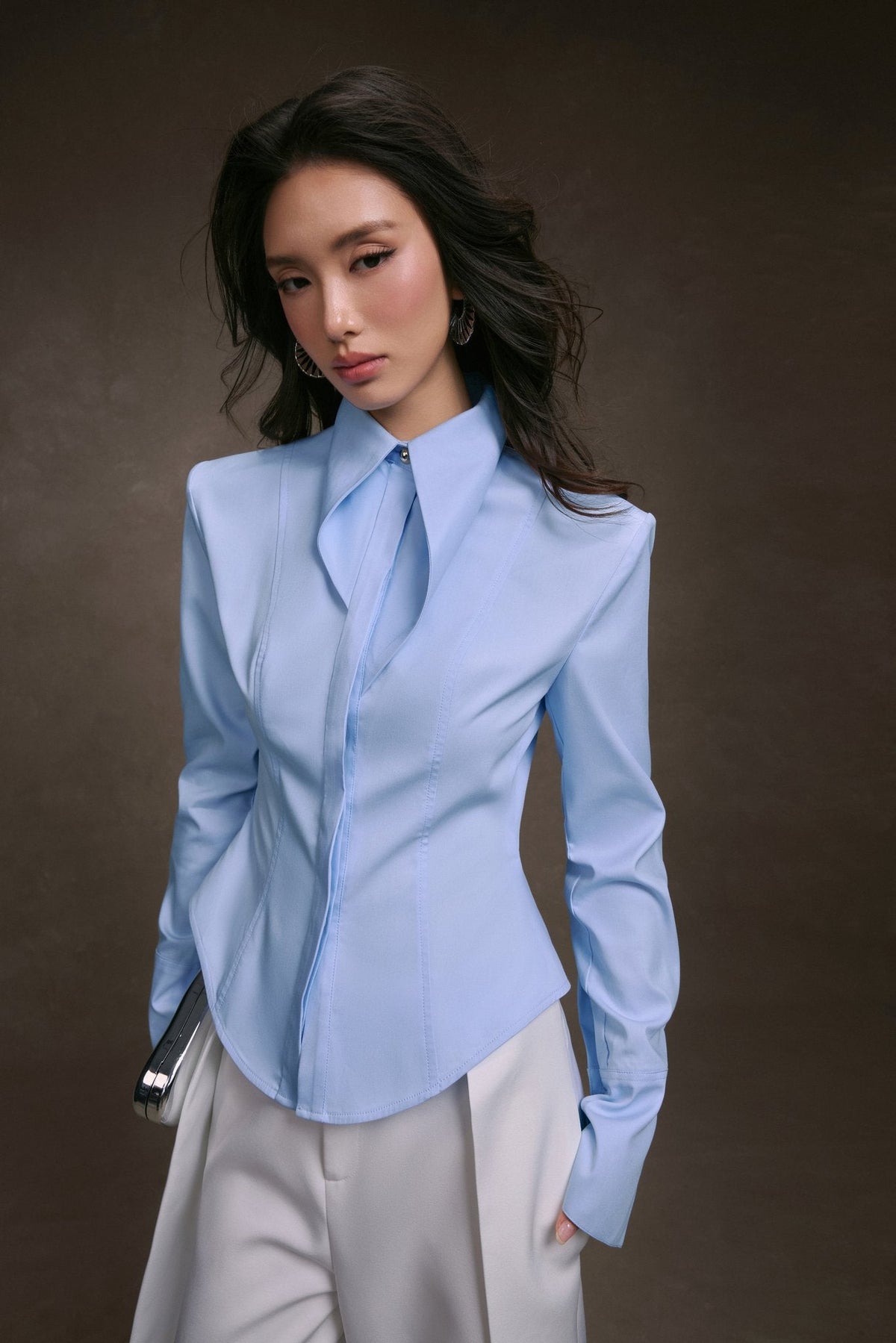 STRIPE CUPPED COLLAR SHIRT
