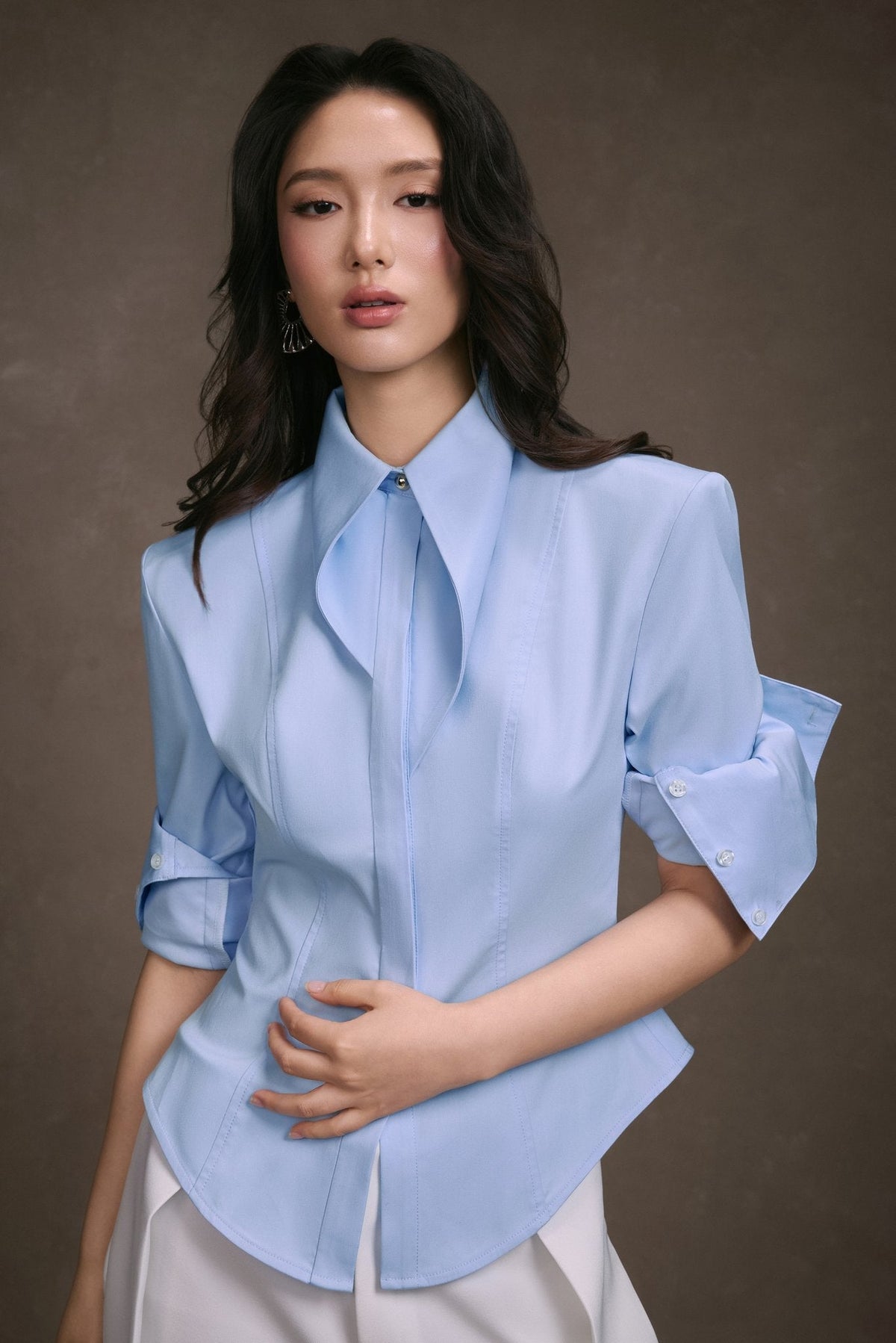 STRIPE CUPPED COLLAR SHIRT
