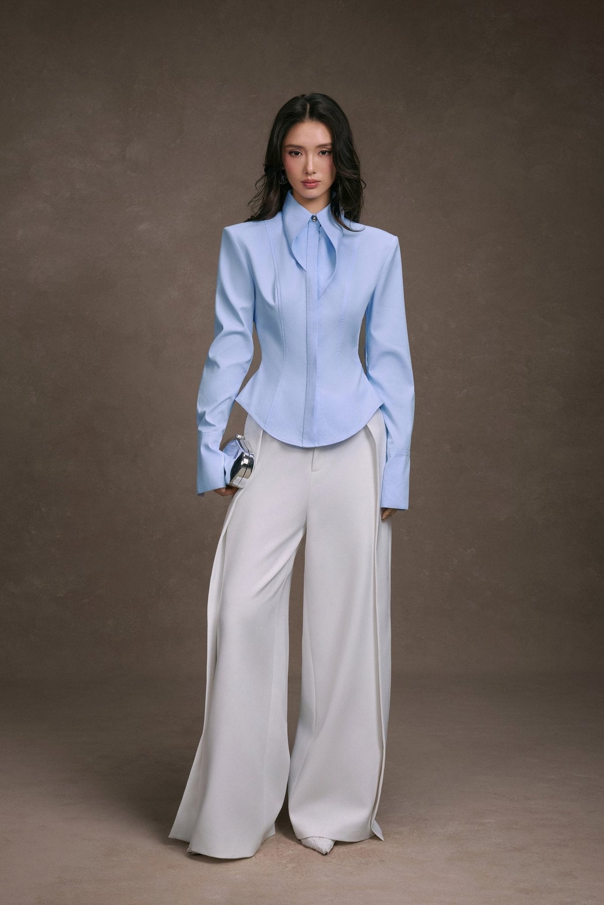 WHITE FOLDED LAYER PANTS