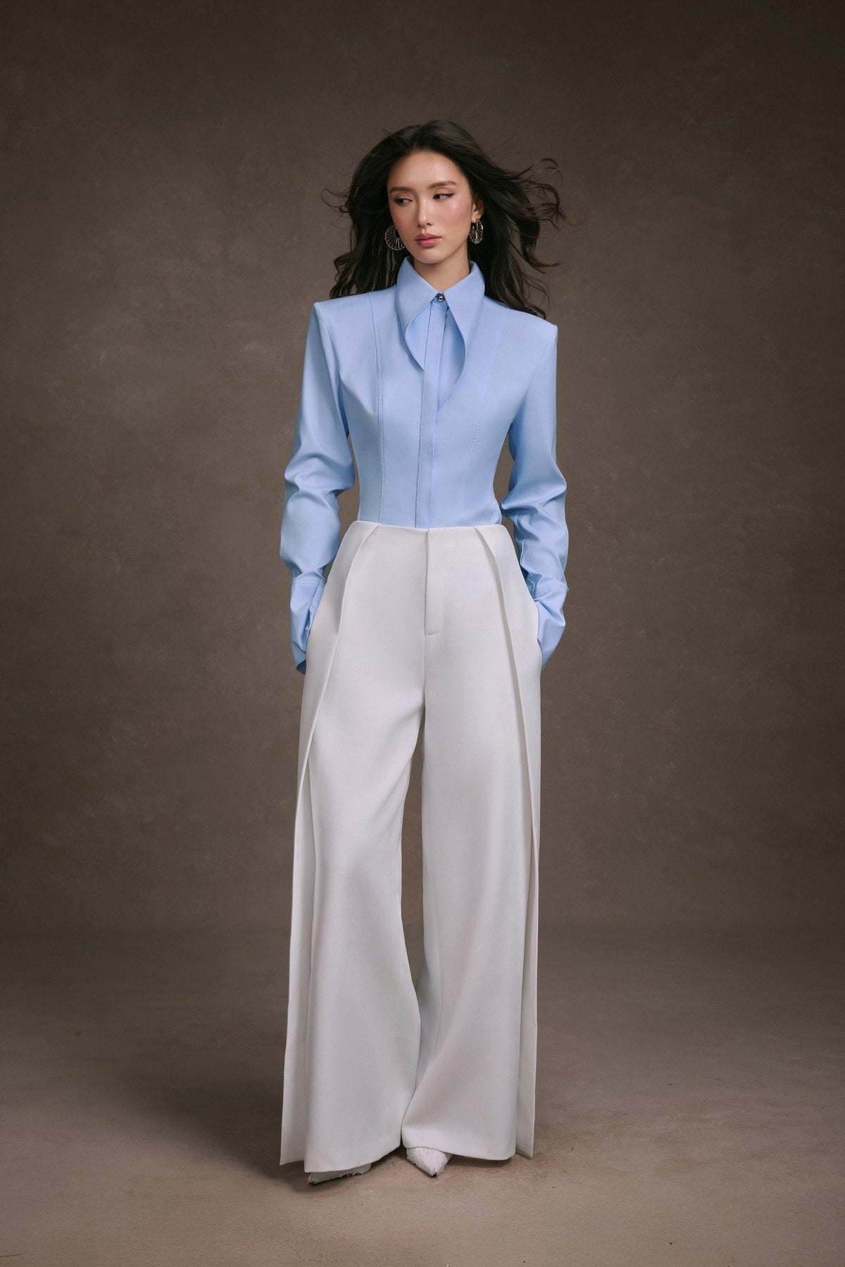 WHITE FOLDED LAYER PANTS
