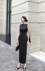 BLACK SCARF SLEEVELESS DRESS
