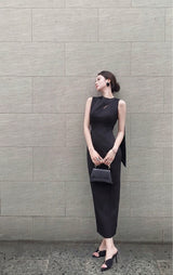 BLACK SCARF SLEEVELESS DRESS