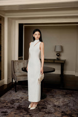 WHITE SCARF SLEEVELESS DRESS
