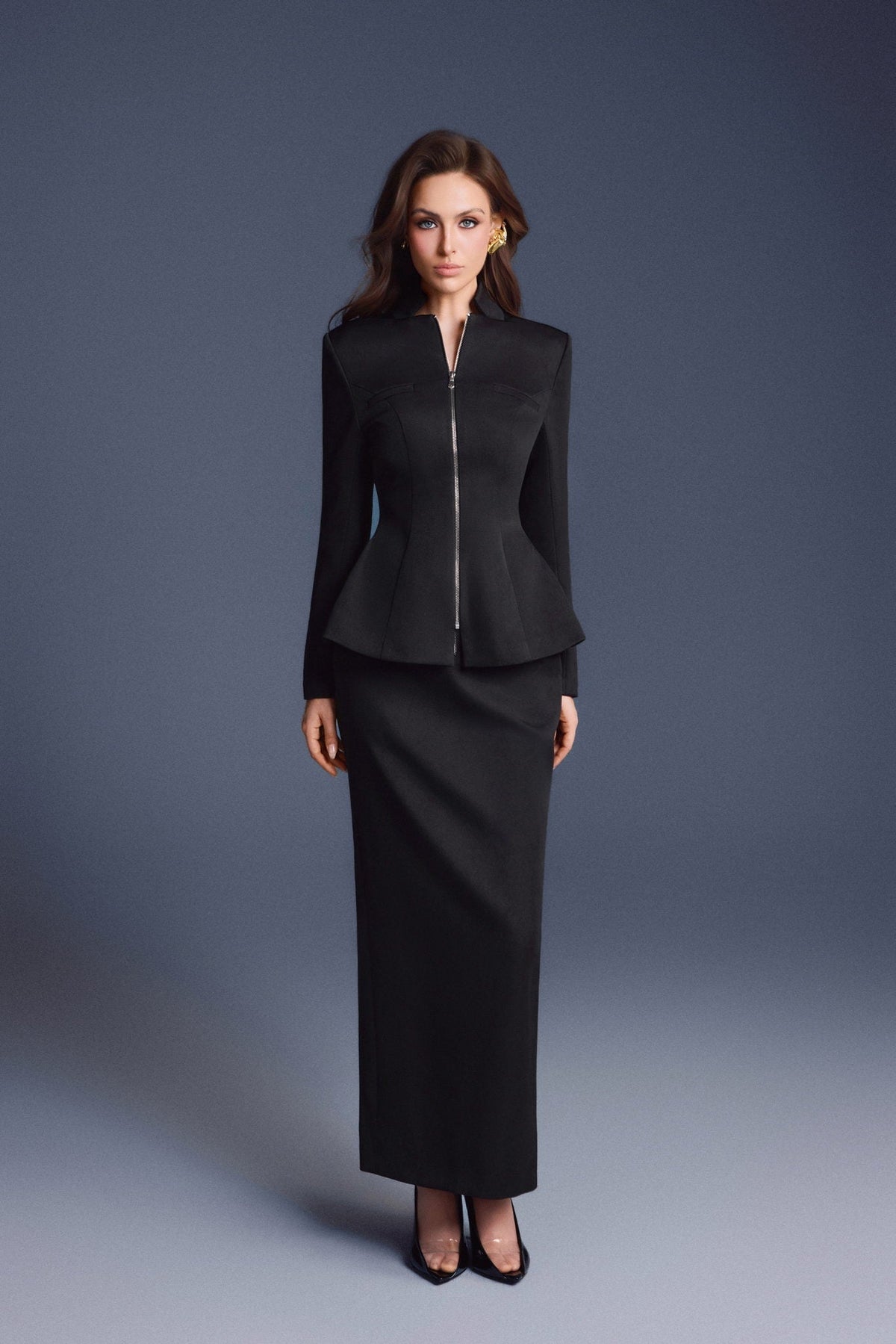 BLACK ZIPPER PEPLUM TOP