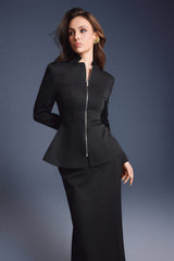 BLACK ZIPPER PEPLUM TOP