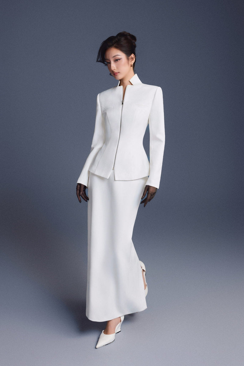 WHITE ZIPPER CORSET PENCIL SKIRT