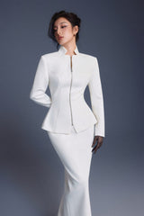 WHITE ZIPPER CORSET PENCIL SKIRT