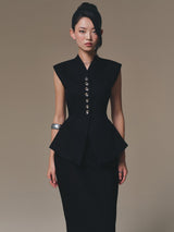 BLACK PEPLUM WAISTCOAT