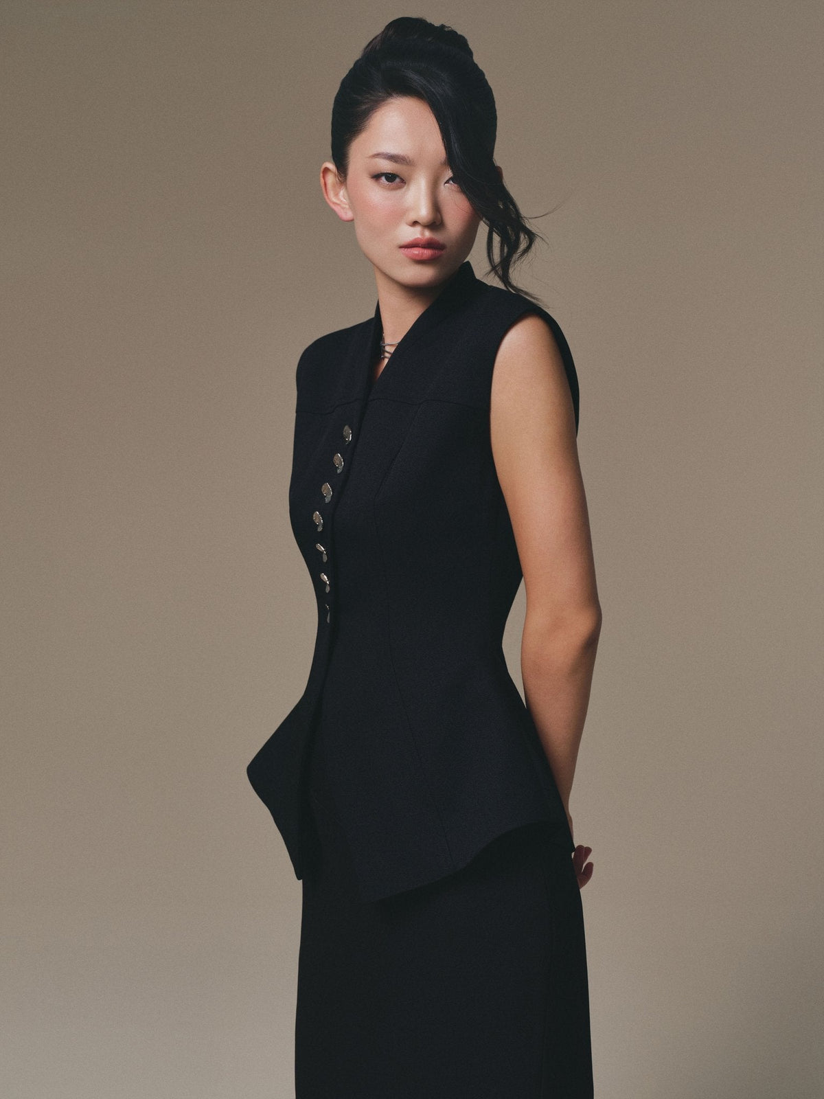 BLACK PEPLUM WAISTCOAT