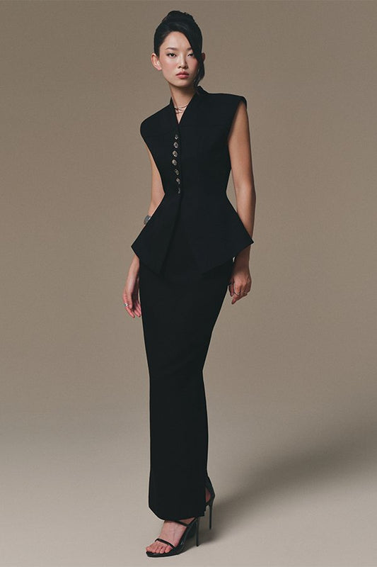 BLACK PEPLUM WAISTCOAT