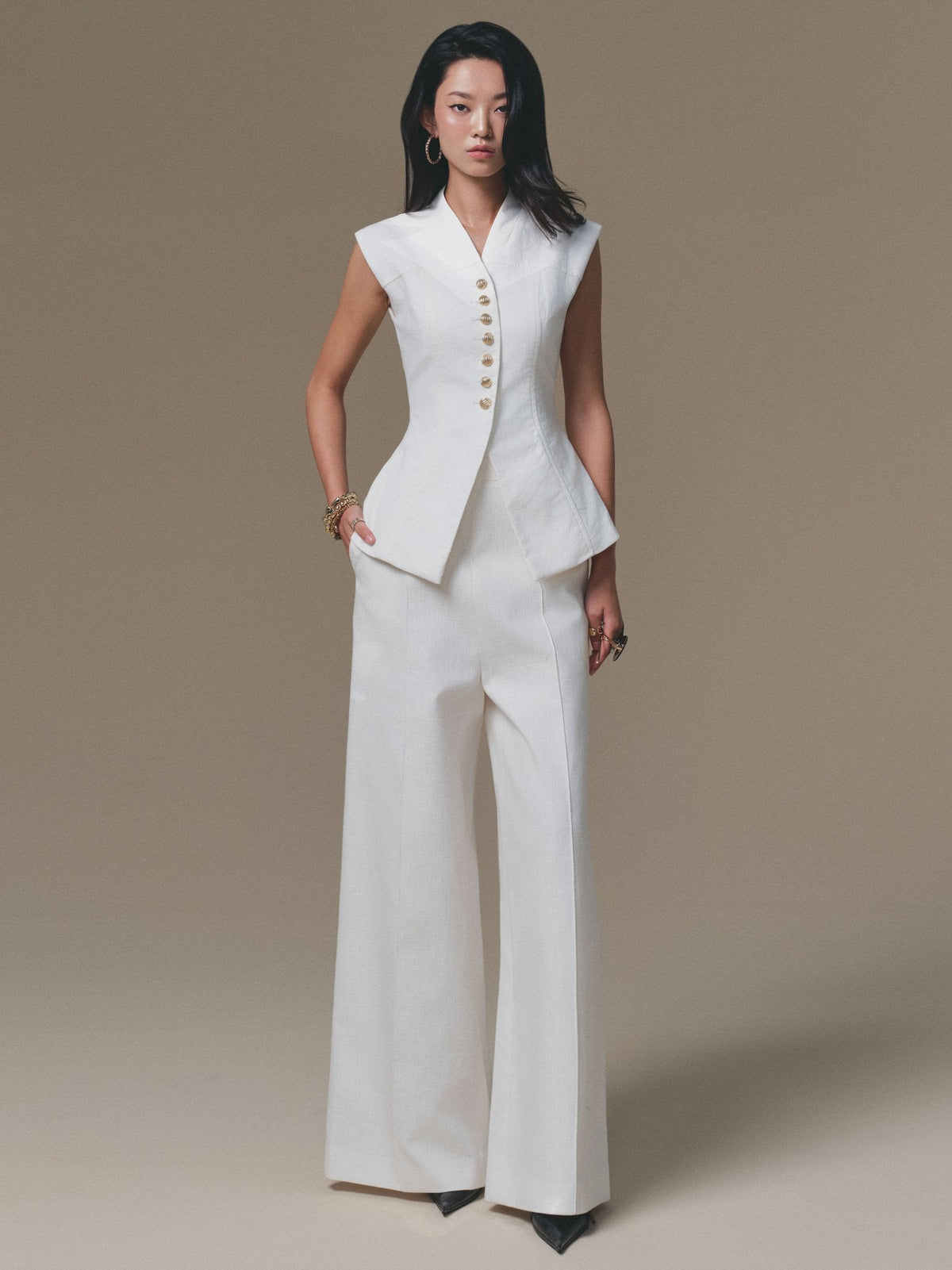 WHITE PEPLUM WAISTCOAT