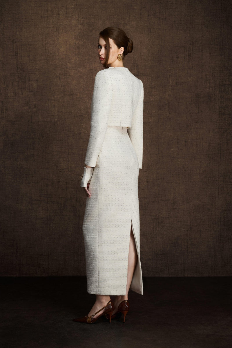 WHITE BUTTONED CROP BLAZER