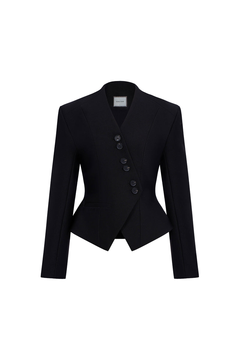 BLACK POINTED WRAP BLAZER