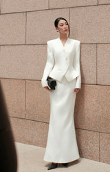 WHITE POINTED WRAP BLAZER