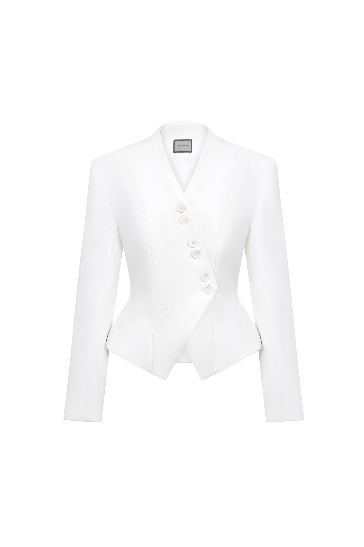 WHITE POINTED WRAP BLAZER