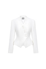 WHITE POINTED WRAP BLAZER