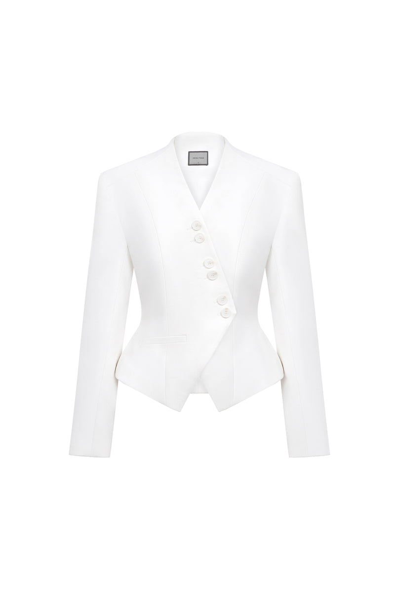 WHITE POINTED WRAP BLAZER