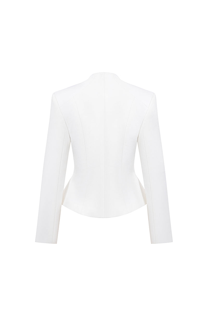 WHITE POINTED WRAP BLAZER