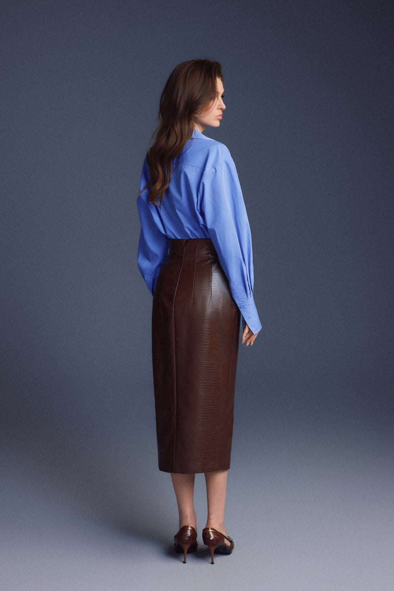 BROWN LEATHER SCULPTED SKIRT
