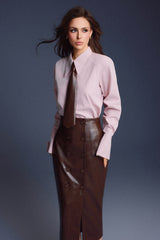 BROWN LEATHER SCULPTED SKIRT