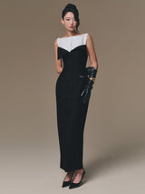 BLACK FLIPPED-BUST PANEL DRESS
