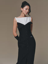BLACK FLIPPED-BUST PANEL DRESS