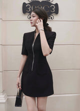 BLACK ZIPPED MINI DRESS