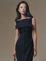 BLUE FLIPPED-BUST PANEL DRESS