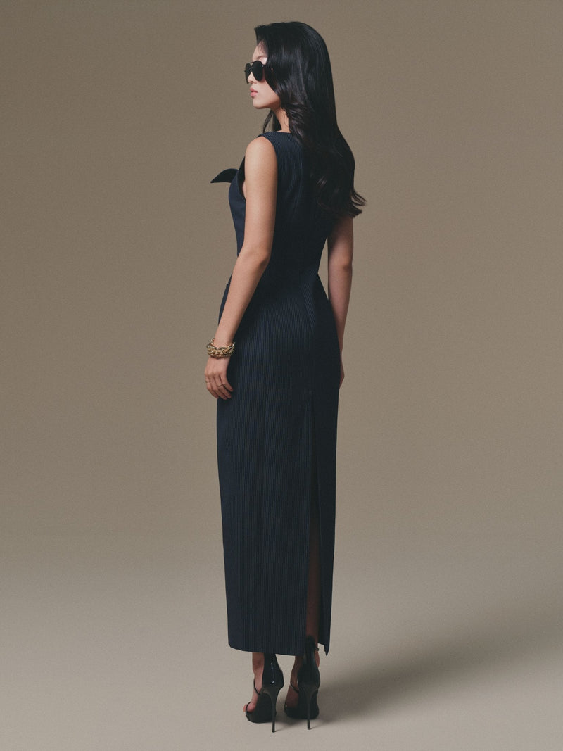BLUE FLIPPED-BUST PANEL DRESS