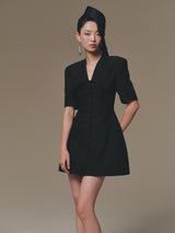 BLACK FLIPPED-BUST MINI DRESS