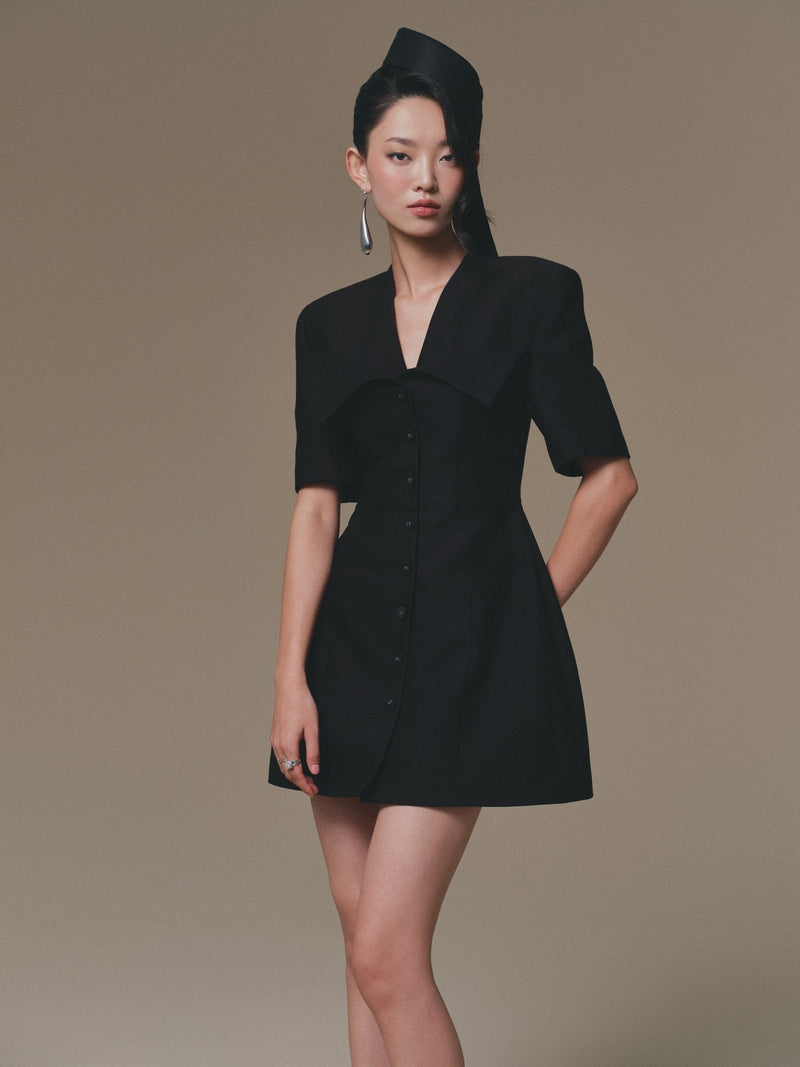 BLACK FLIPPED-BUST MINI DRESS