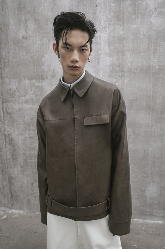 s25-unisex-chocolate-brown-vegan-leather-jacket fortythree astoud