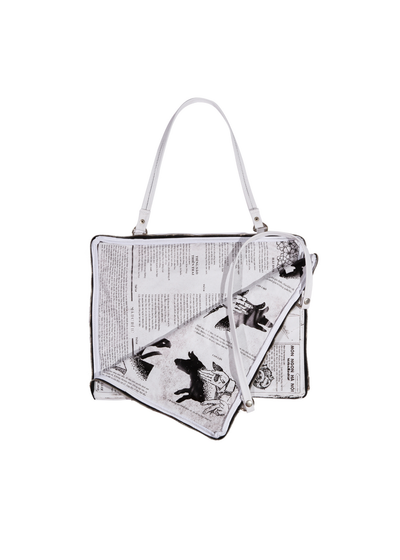 STAINED LEATHER NEWSPAPER BAG