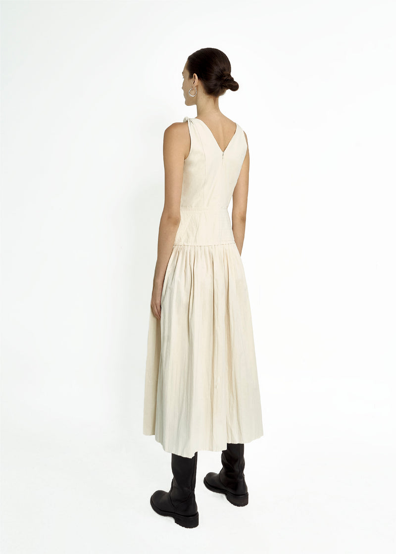 knotted-shoulder-pleated-dress-ivory-MAYNE-STUDIOS -astoud