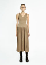 knotted-shoulder-pleated-dress-brown-MAYNE-STUDIOS-ASTOUD