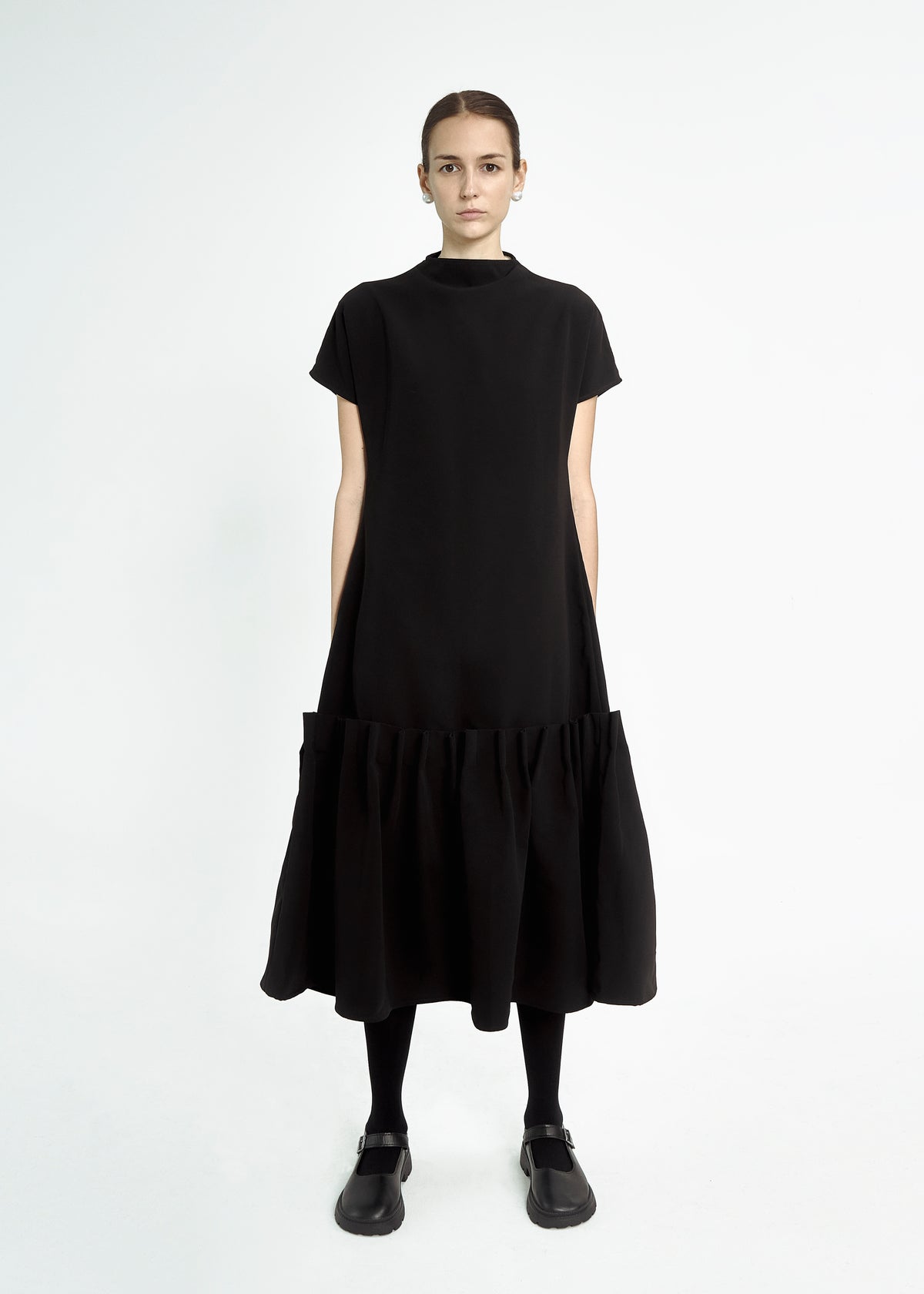 high-neck-gathered-dress-black-mayne-studios-astoud