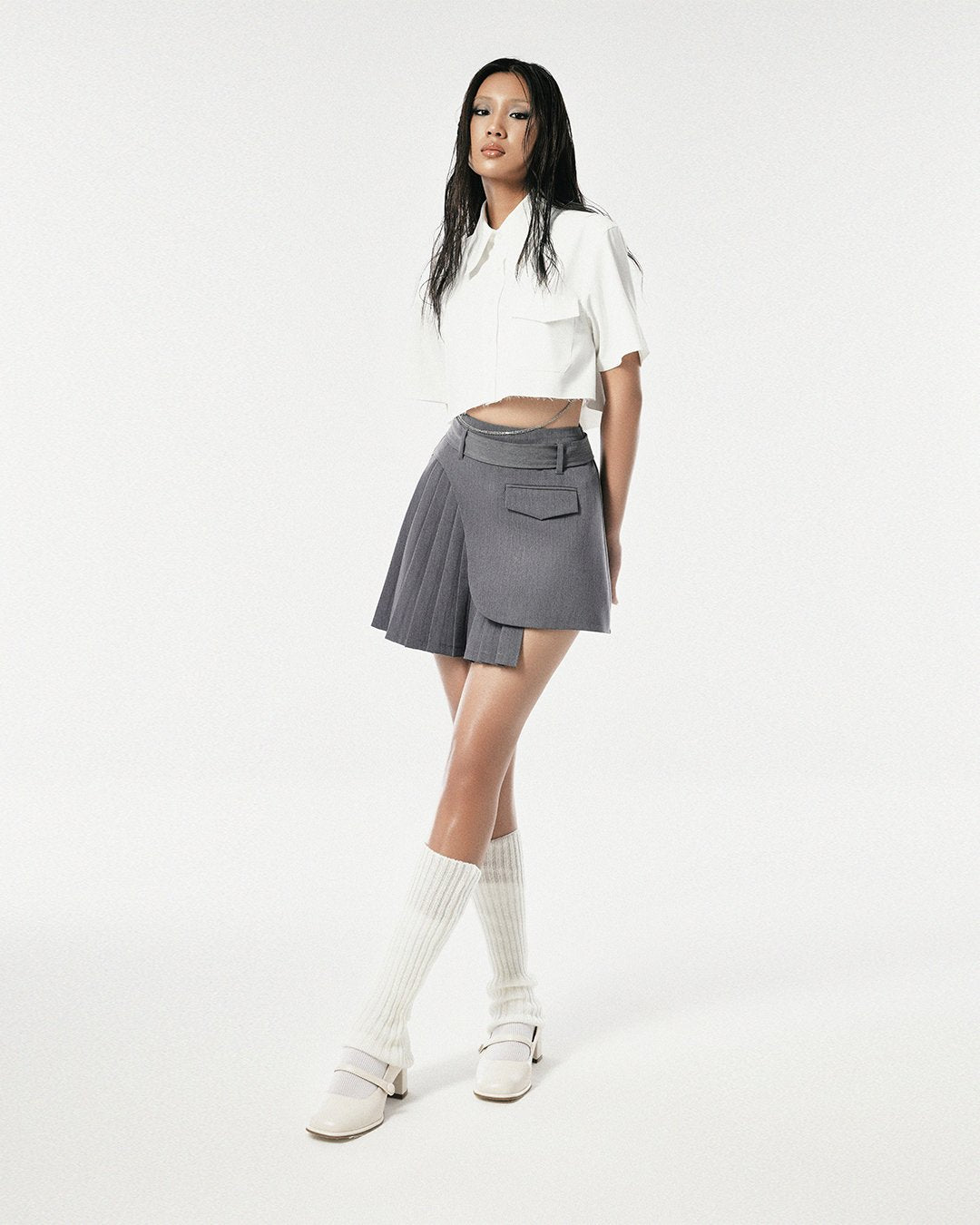 Silk Khaki Mini Skirt
