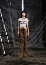 NONE Printed Lace Up Flared Jean Tatichu Astoud