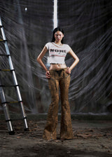NONE Printed Lace Up Flared Jean Tatichu Astoud