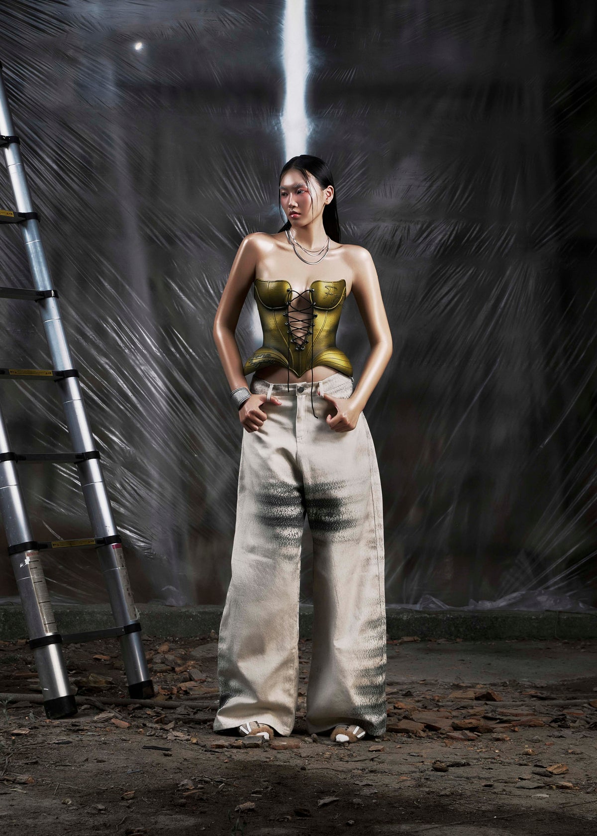 None Metalic Lace Up 3D Corset Tatichu Astoud