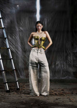 None Metalic Lace Up 3D Corset Tatichu Astoud