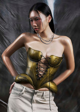 None Metalic Lace Up 3D Corset Tatichu Astoud