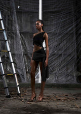 NONE ONE SHOULDER CUT OUT WRAPPED HIPS DRESS - BLACK