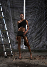 NONE ONE SHOULDER CUT OUT WRAPPED HIPS DRESS - BLACK