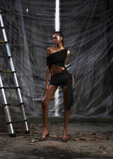 NONE ONE SHOULDER CUT OUT WRAPPED HIPS DRESS - BLACK