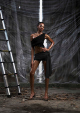NONE ONE SHOULDER CUT OUT WRAPPED HIPS DRESS - BLACK