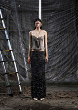 None Ruched Mesh Maxi Skirt Tatichu Astoud