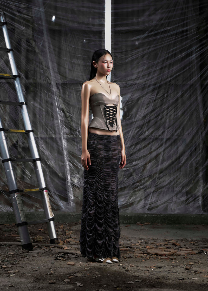 None Ruched Mesh Maxi Skirt Tatichu Astoud