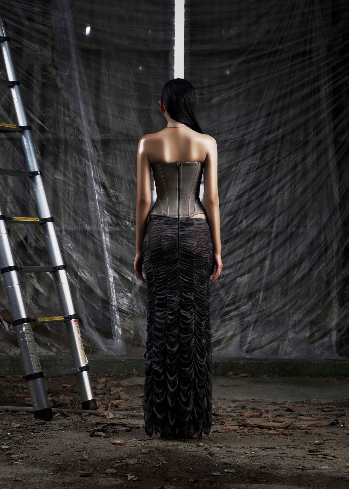 None Ruched Mesh Maxi Skirt Tatichu Astoud